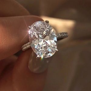 New Luxury Silver Charm White Crystal Ring size 10